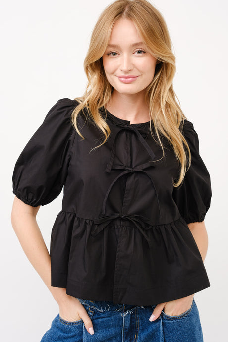 3 Bow peplum tie blouse