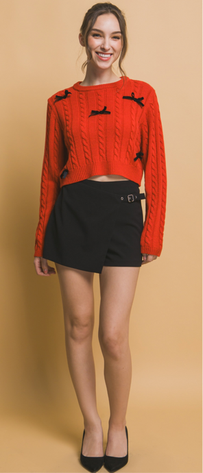 Bow knit sweater in red